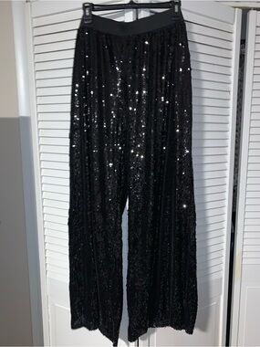 Simply Be Plus Size Women’s Black Sequin Wide Leg Pants